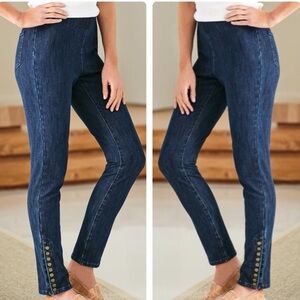 SOFT SURROUNDINGS NWT THE ULTIMATE SNAP UP LEGGINGS DARK BLUE DENIM WASH PETITE